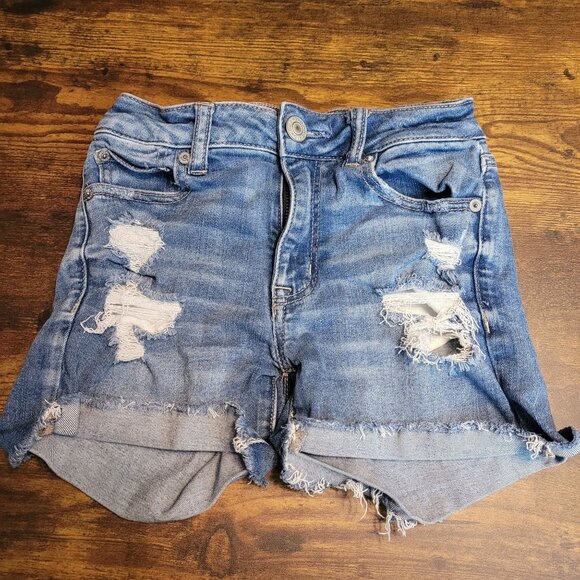 American Eagle Hi Rise Shortie Shorts Size 0 Next Level Stretch Ripped - Picture 1 of 9
